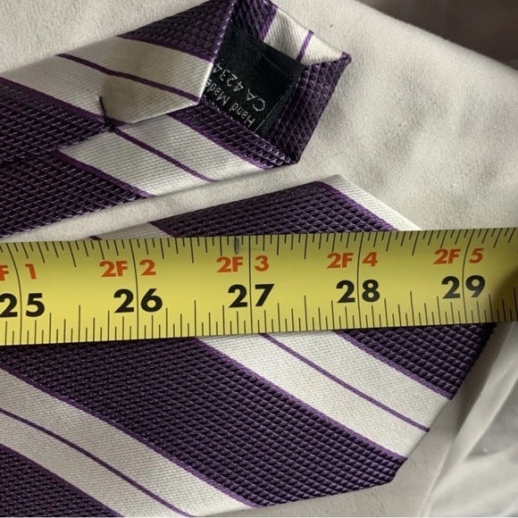 Zen For Men Rich Purple Striped Silk Blend Handmade Tie Summer Wedding Preppy - Picture 5 of 6